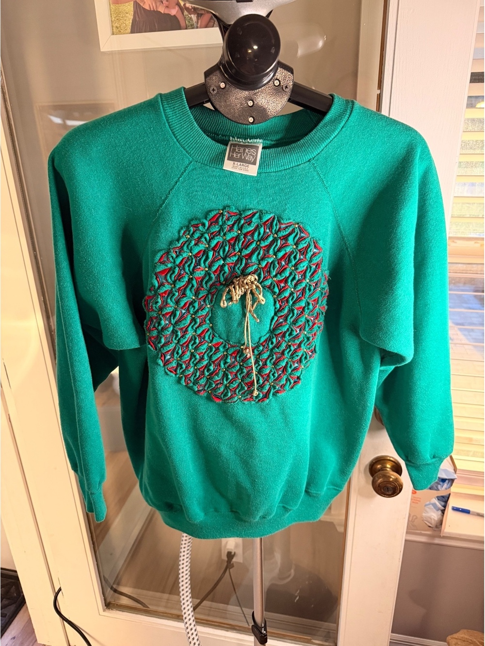 Hanes Her Way teal Xmas wreath sweatshirt